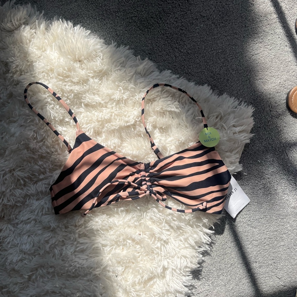 Girls Black and Brown Striped Bikini Top. Size Small